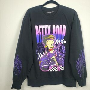 Biker Betty Boop Born to Ride Black Purple Flame Motorcycle Sweatshirt Large